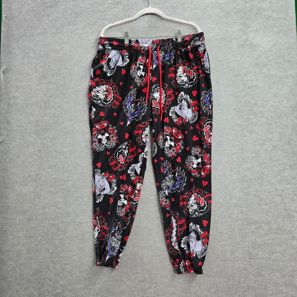 Disney Women Sleepwear XL Black Graphic Villains Pajama Pants Logo